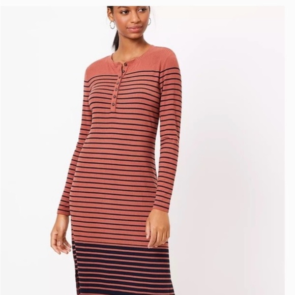 LOFT Dresses & Skirts - LOFT Striped Henley Midi Dress Sz L $89.50